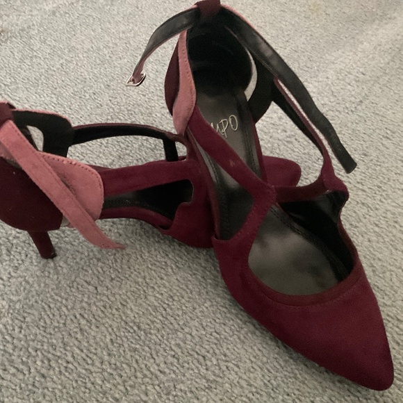 Slip on heels, red and pink suede - Picture 1 of 4